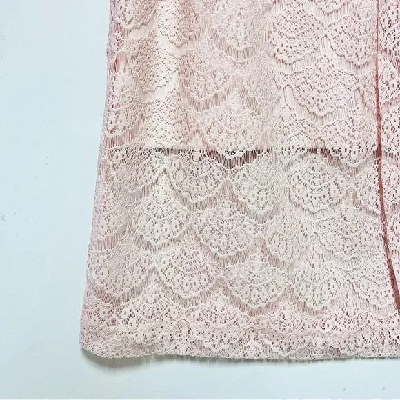 Jessica Simpson Lace Midi Dress Size 8 Blush Pink Scalloped Chain Collar Belted - Picture 12 of 16